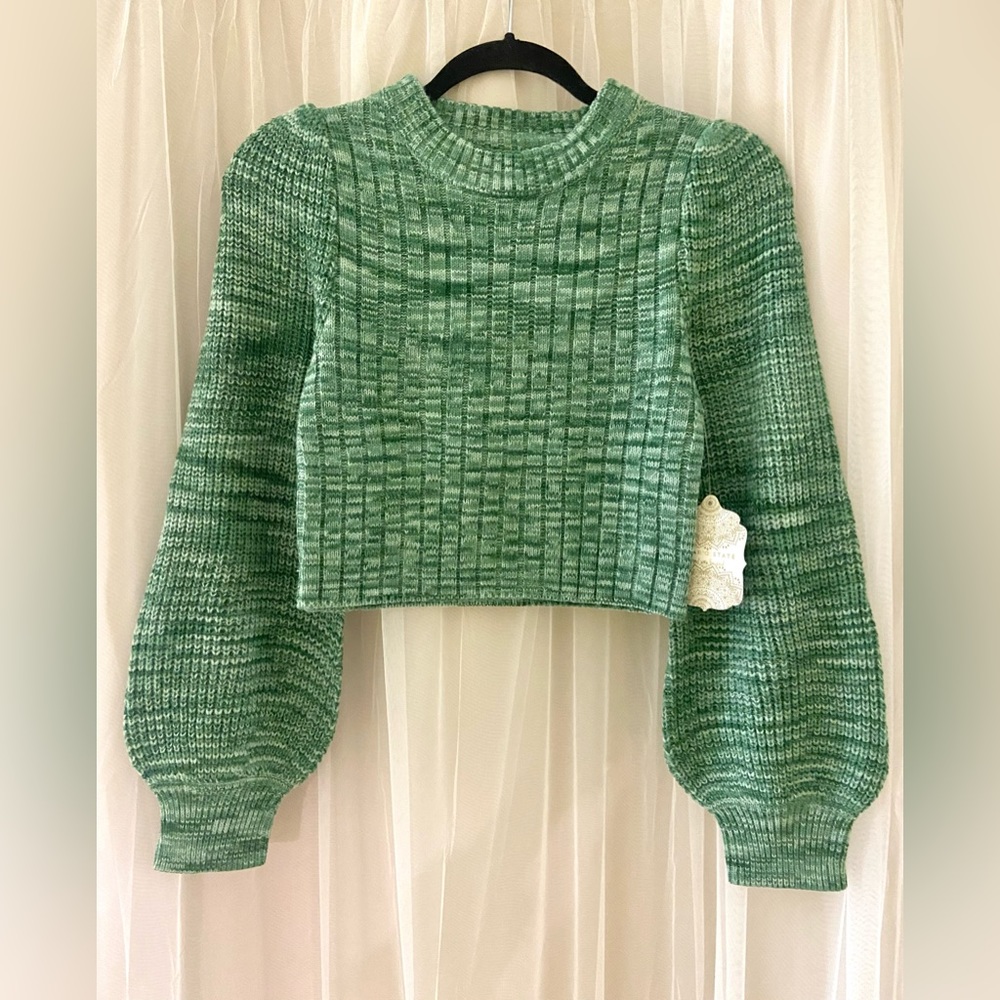 Rachel Balloon Sleeve Cropped Sweater (Green)